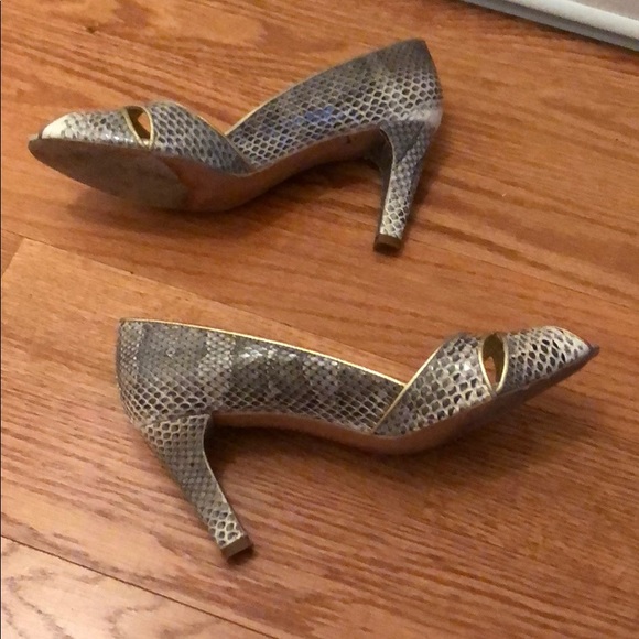 Lulu Guinness Snakeskin Peep Toe Sandals - Picture 3 of 8